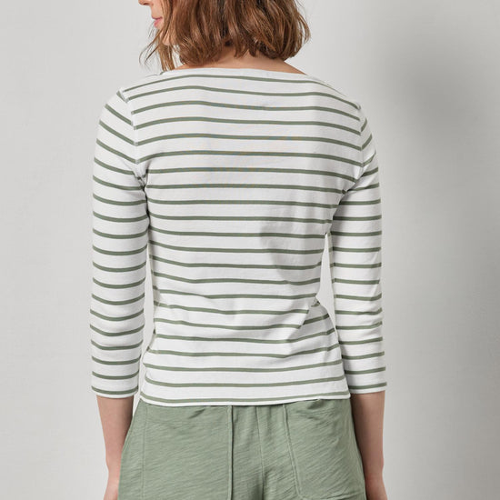 Rib Stripe 3/4 Boatneck Womens Top Sage Stripe A2