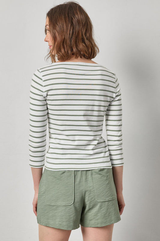 Rib Stripe 3/4 Boatneck Womens Top Sage Stripe A2