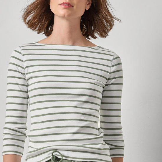 Rib Stripe 3/4 Boatneck Womens Top Sage Stripe A3