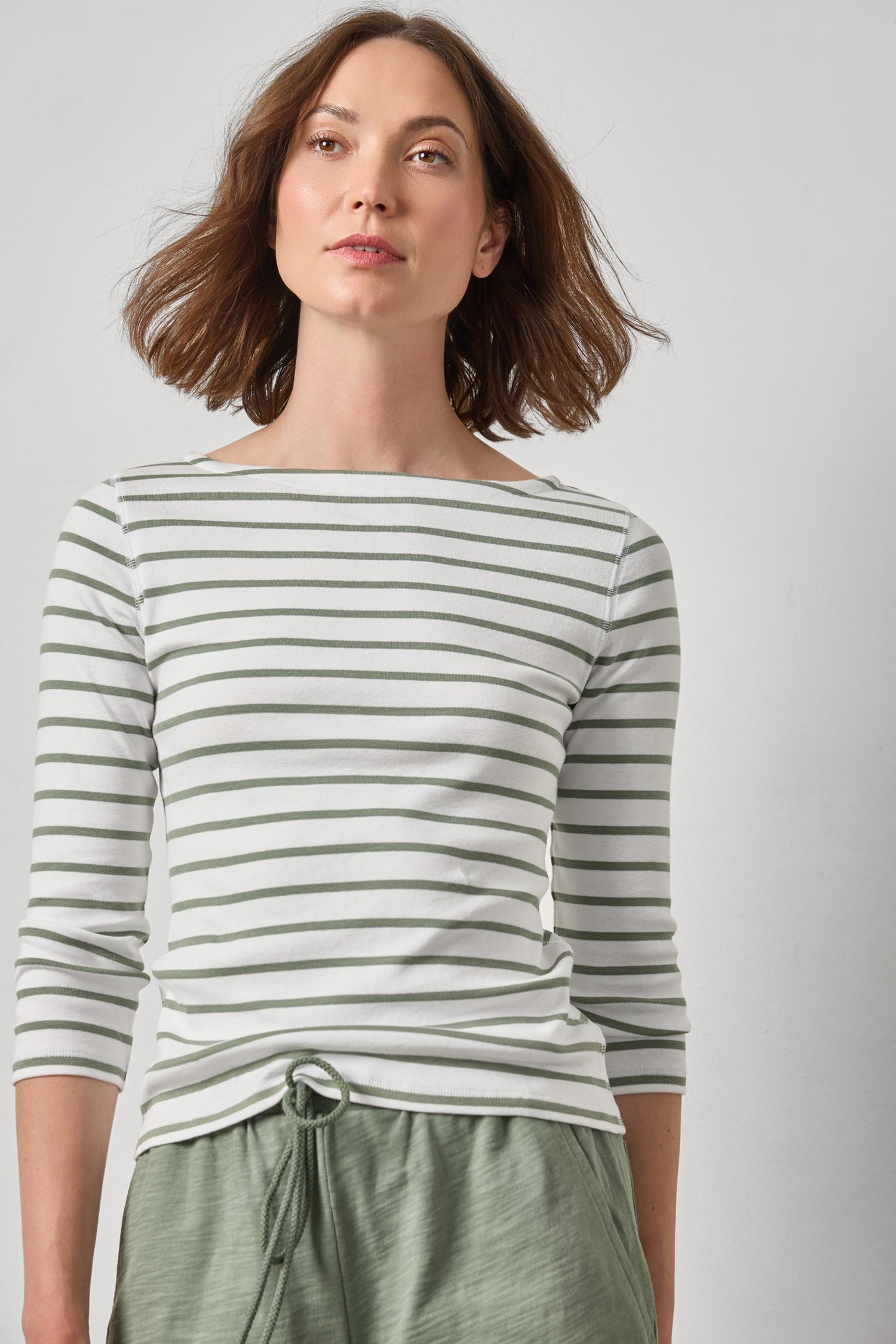 Rib Stripe 3/4 Boatneck Womens Top Sage Stripe A3