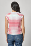 Rib Stripe Short Sleeve Scoop Neck Womens Top Geranium Stripe A2