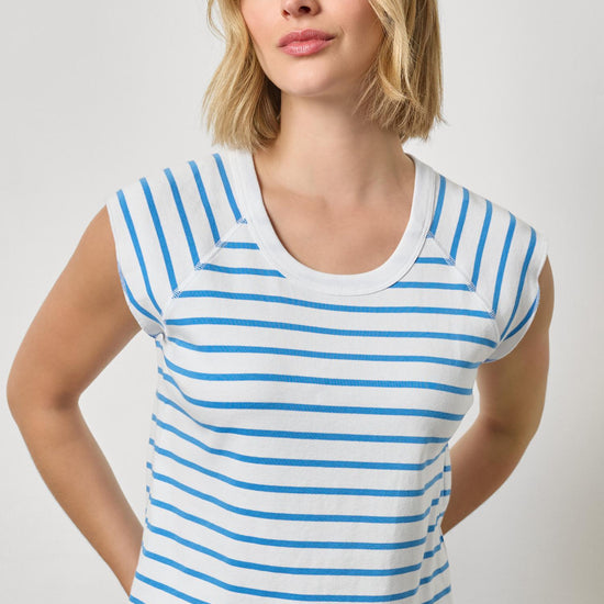 Rib Stripe Short Sleeve Scoop Neck Womens Top Regatta Stripe A1