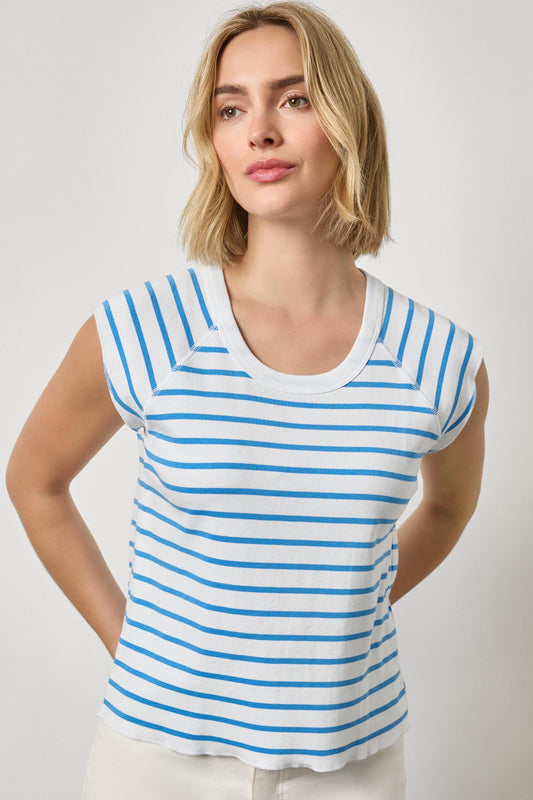 Rib Stripe Short Sleeve Scoop Neck Womens Top Regatta Stripe A1