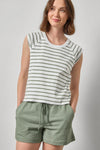 Rib Stripe Short Sleeve Scoop Neck Womens Top Sage Stripe A1