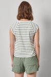 Rib Stripe Short Sleeve Scoop Neck Womens Top Sage Stripe A2