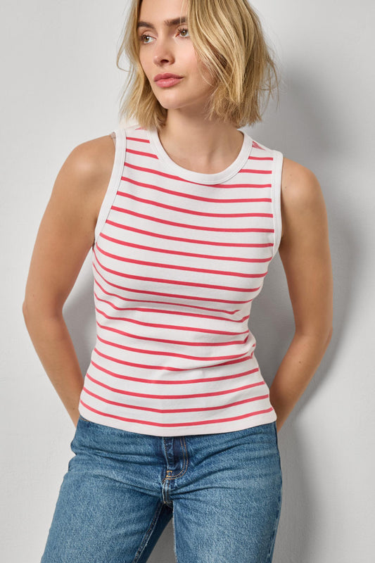 Rib Stripe High Neck Tank Womens Top Geranium Stripe A1