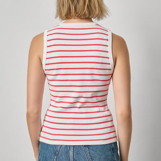Rib Stripe High Neck Tank Womens Top Geranium Stripe A2