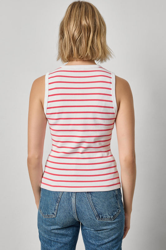 Rib Stripe High Neck Tank Womens Top Geranium Stripe A2