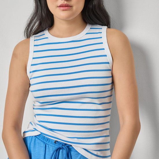 Rib Stripe High Neck Tank Womens Top Regatta Stripe A1