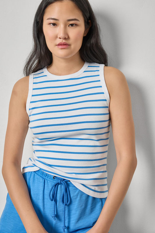 Rib Stripe High Neck Tank Womens Top Regatta Stripe A1