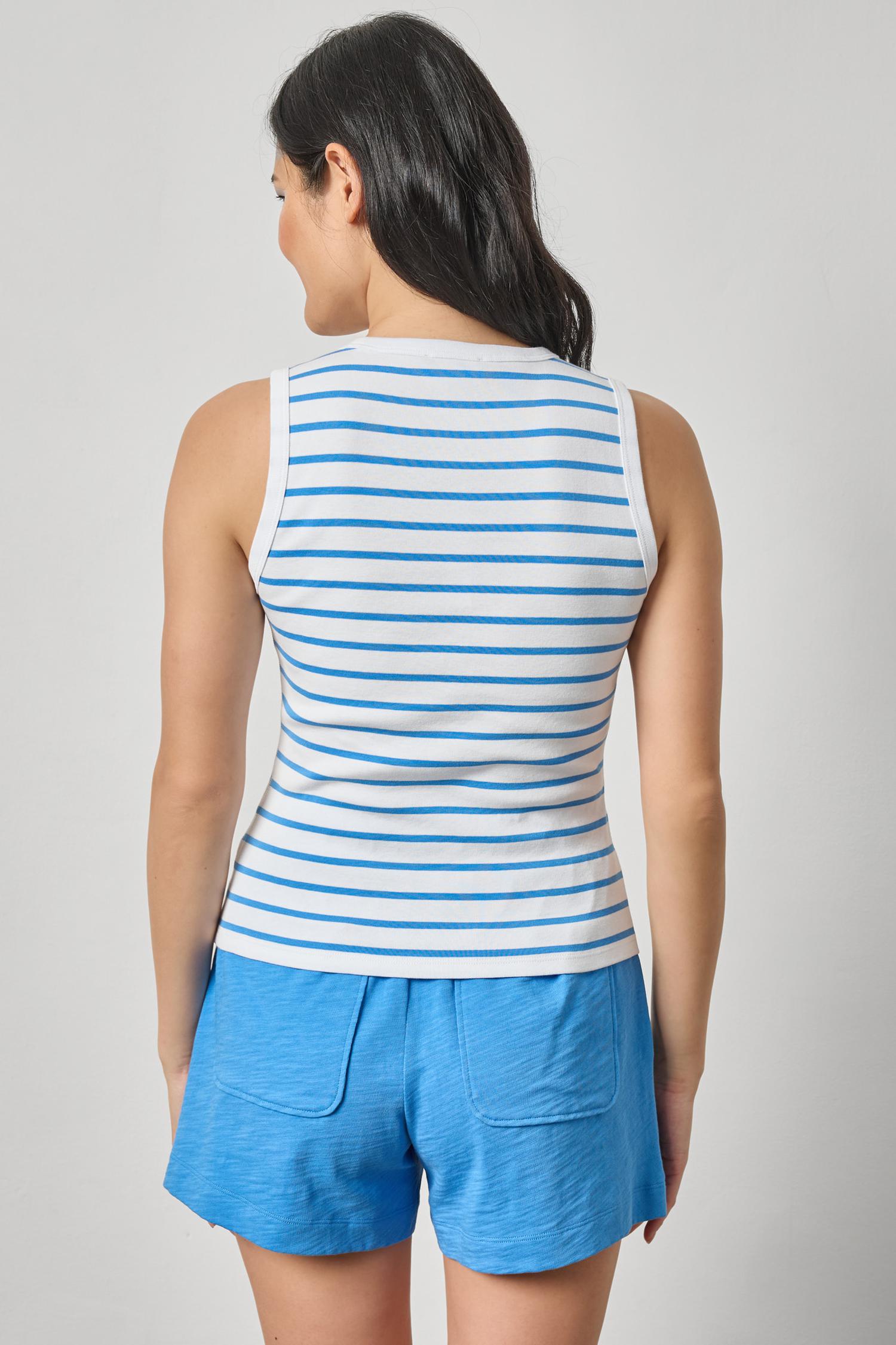 Rib Stripe High Neck Tank Womens Top Regatta Stripe A2