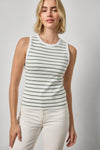 Rib Stripe High Neck Tank Womens Top Sage Stripe A1