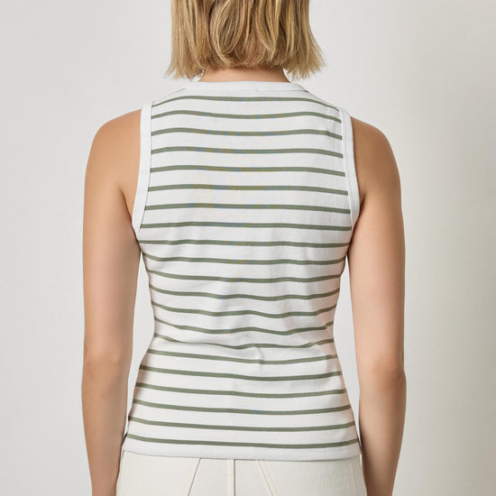 Rib Stripe High Neck Tank Womens Top Sage Stripe A2