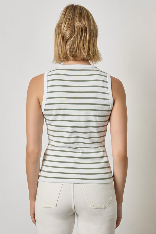 Rib Stripe High Neck Tank Womens Top Sage Stripe A2