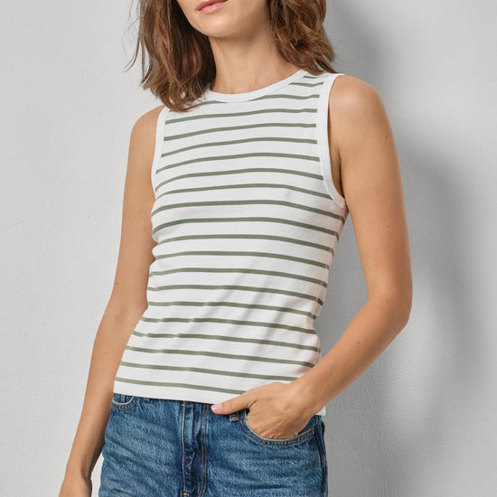 Rib Stripe High Neck Tank Womens Top Sage Stripe A3