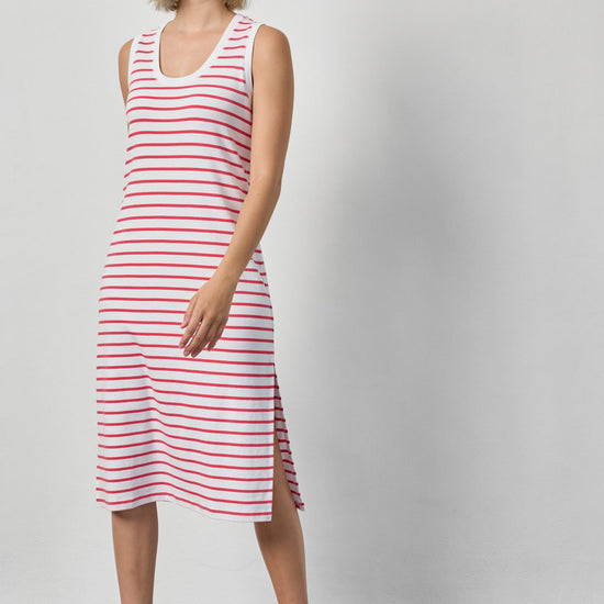 Rib Stripe Side Slit Tank Dress Womens Dress Geranium Stripe A1