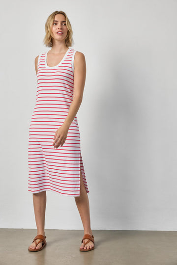 Rib Stripe Side Slit Tank Dress Womens Dress Geranium Stripe A1