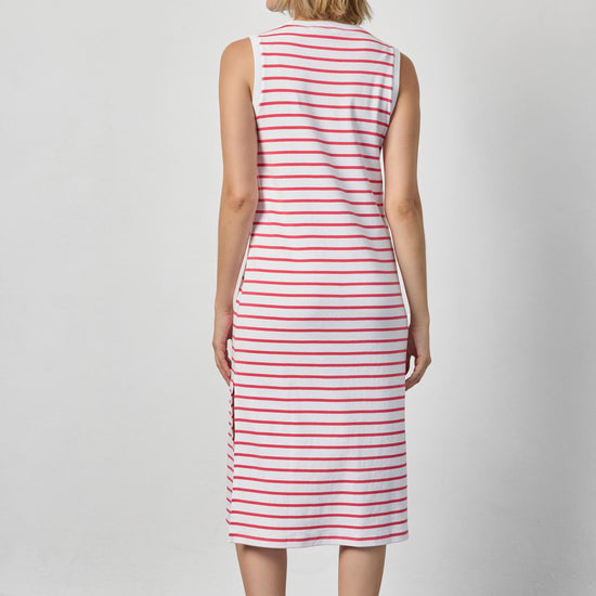 Rib Stripe Side Slit Tank Dress Womens Dress Geranium Stripe A2