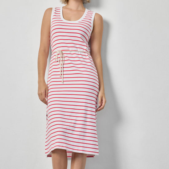 Rib Stripe Side Slit Tank Dress Womens Dress Geranium Stripe A3