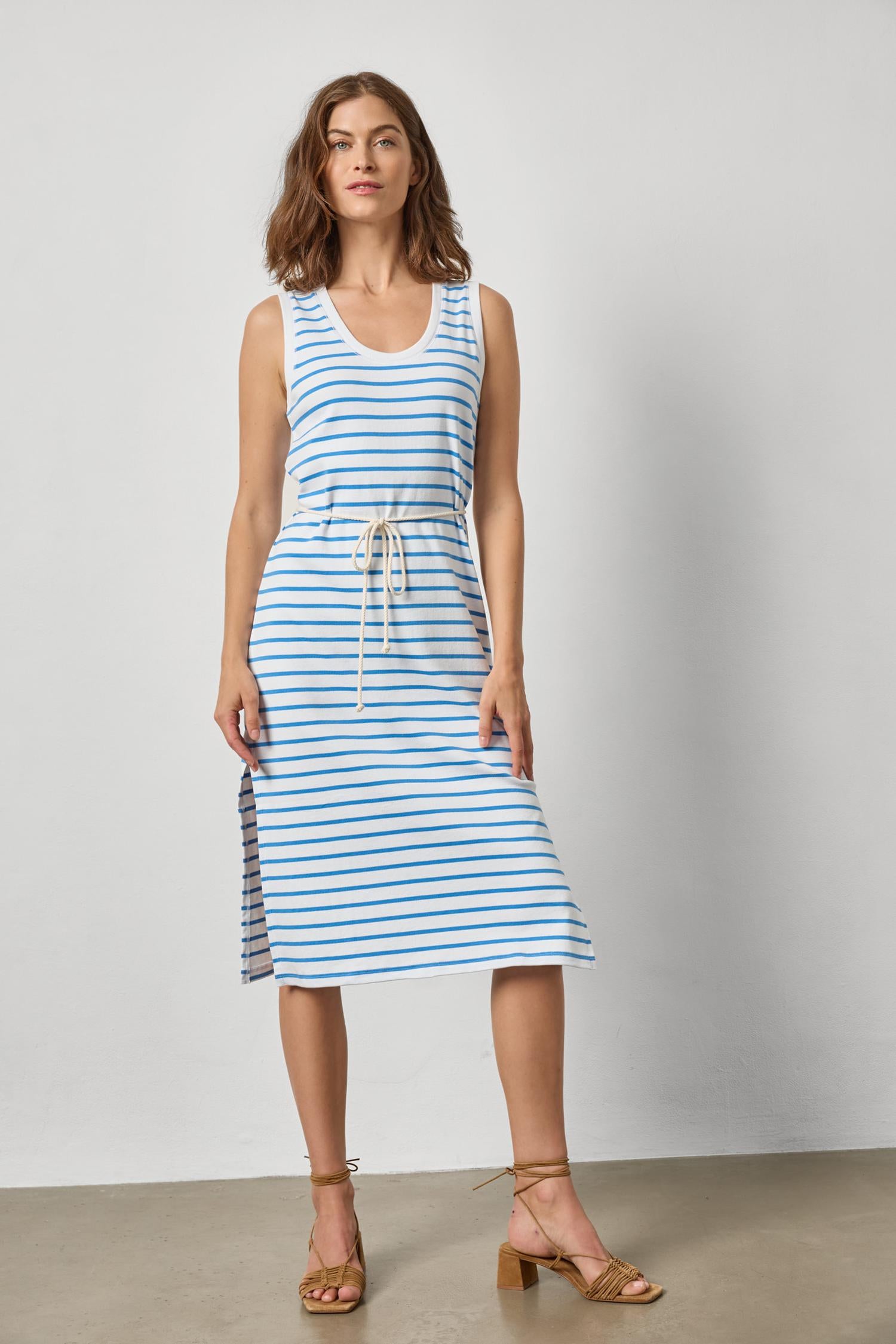 Rib Stripe Side Slit Tank Dress Womens Dress Regatta Stripe A1