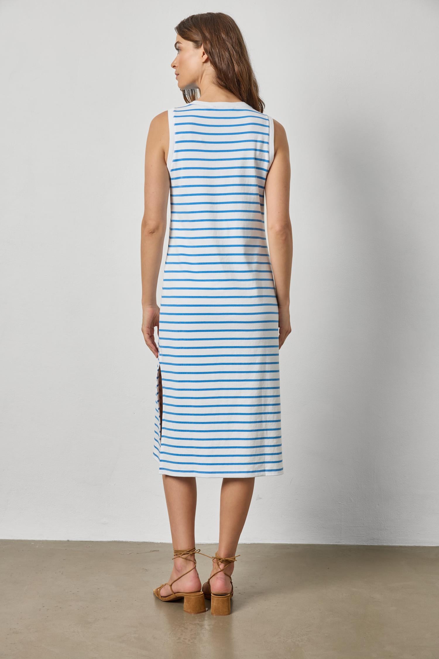 Rib Stripe Side Slit Tank Dress Womens Dress Regatta Stripe A2