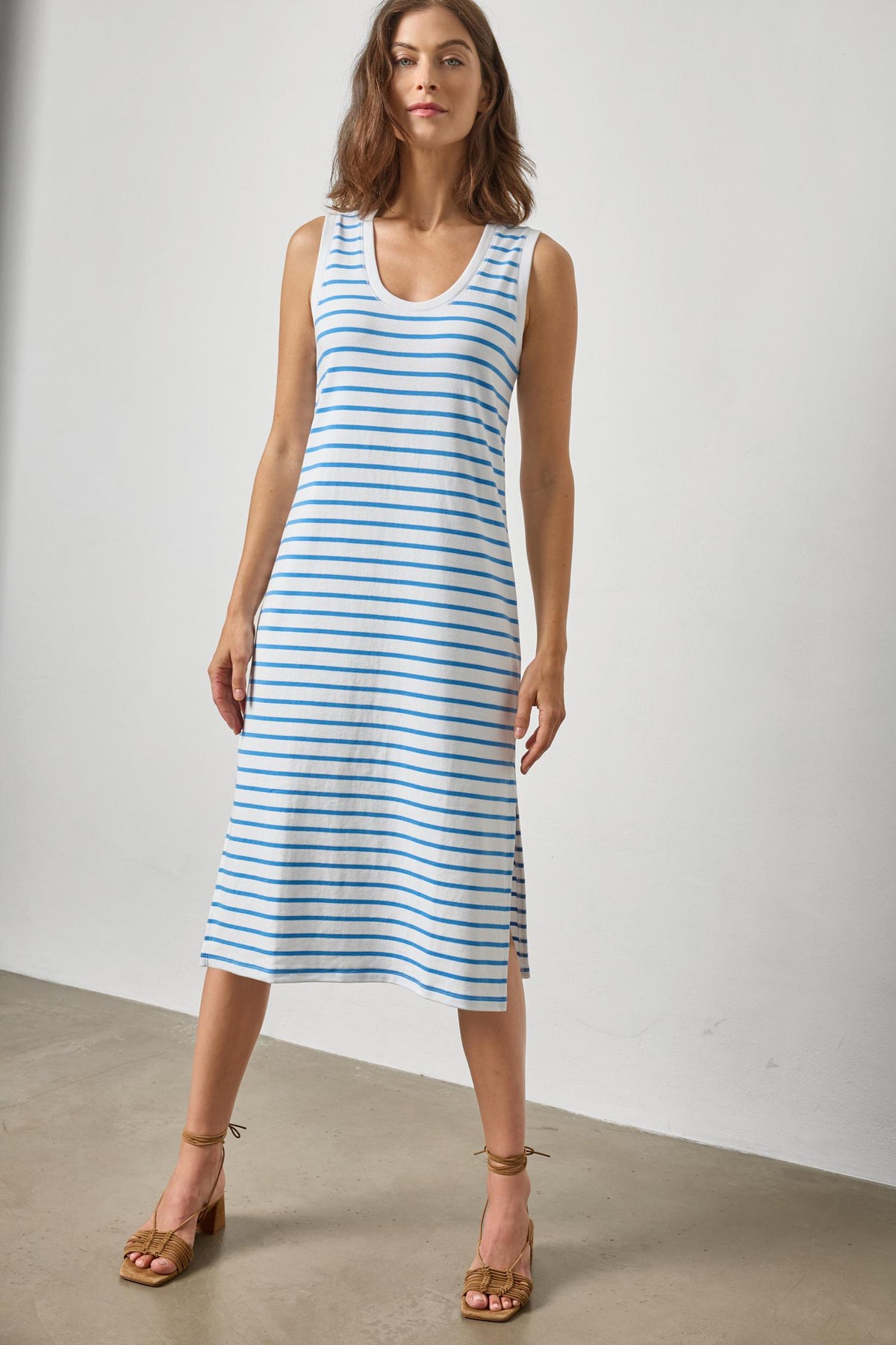 blue and white striped tank dress Rib Stripe Side Slit – Lilla P Sleeveless