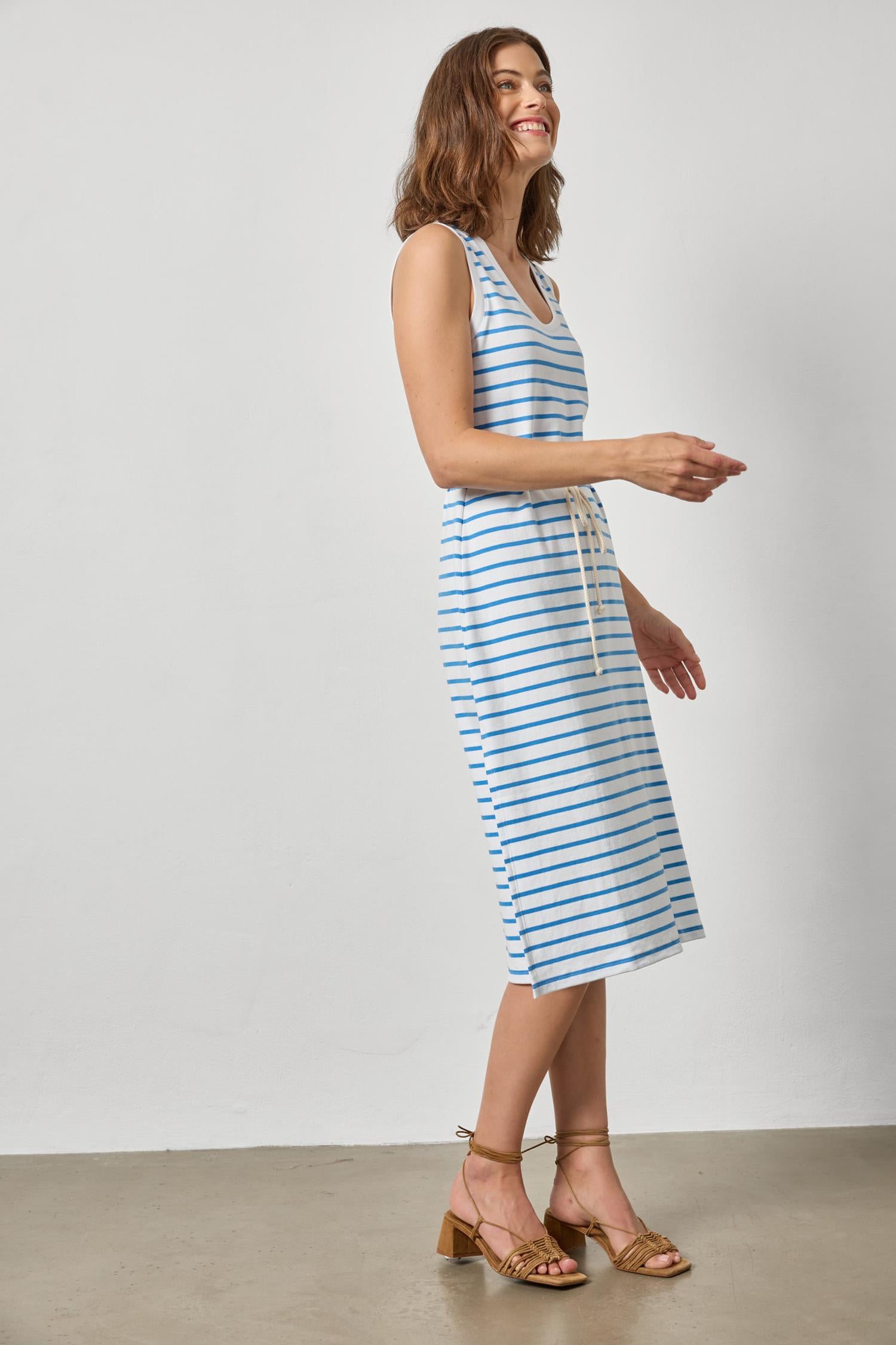 Rib Stripe Side Slit Tank Dress Womens Dress Regatta Stripe A4