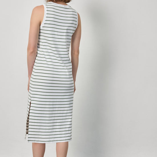 Rib Stripe Side Slit Tank Dress Womens Dress Sage Stripe A2