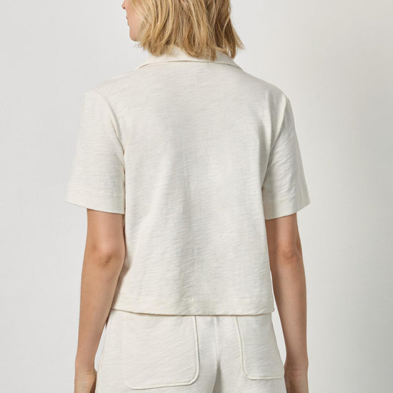 Short Sleeve Button Down Tee Womens Top Ecru A2