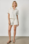 Short Sleeve Button Down Tee Womens Top Ecru A3
