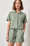 Short Sleeve Button Down Tee Womens Top Sage A1