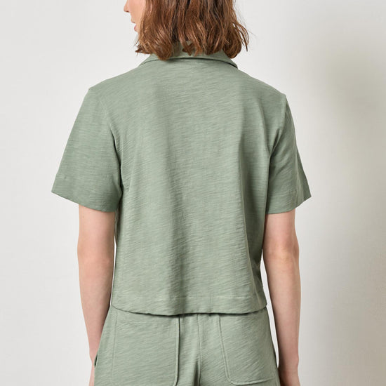 Short Sleeve Button Down Tee Womens Top Sage A2