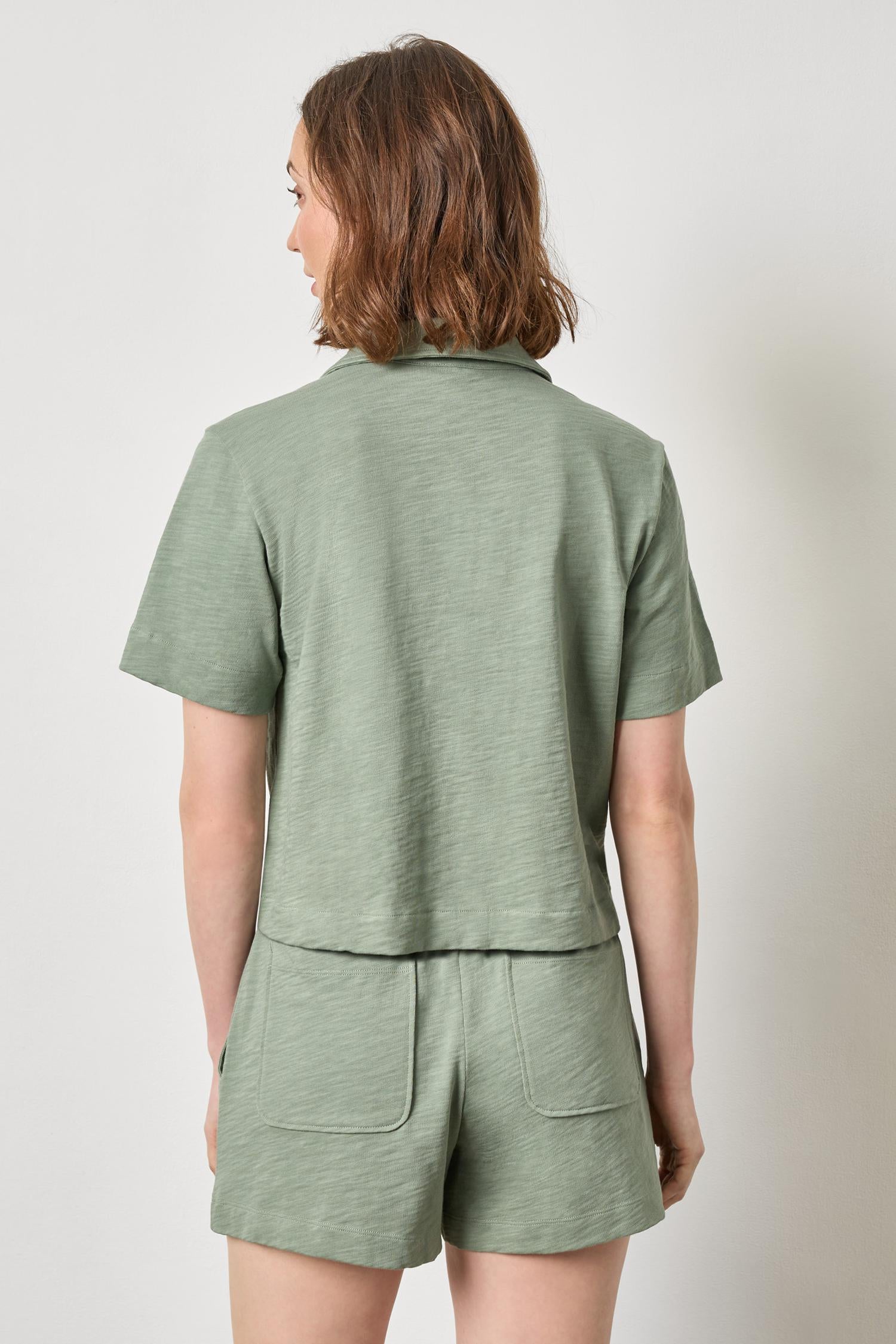 Short Sleeve Button Down Tee Womens Top Sage A2