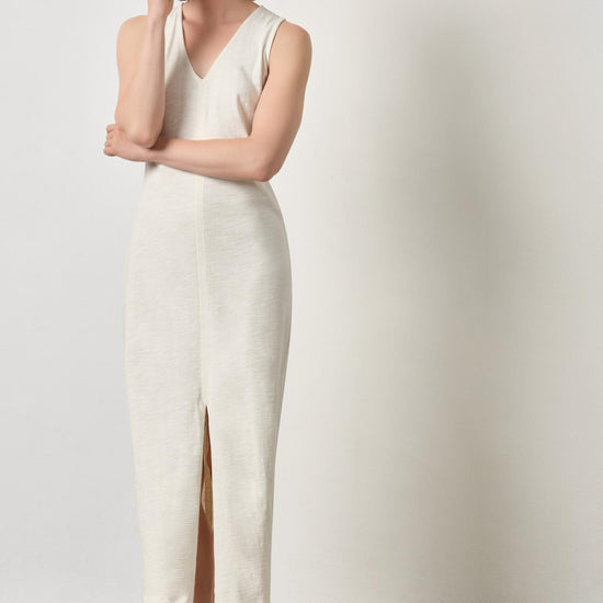 V-Neck Seamed Maxi Dress Womens Dress Ecru A1