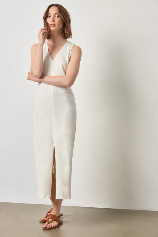 V-Neck Seamed Maxi Dress Womens Dress Ecru A1
