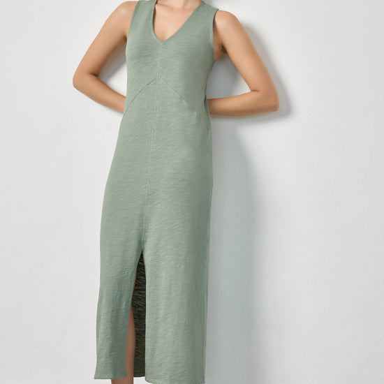 V-Neck Seamed Maxi Dress Womens Dress Sage A1