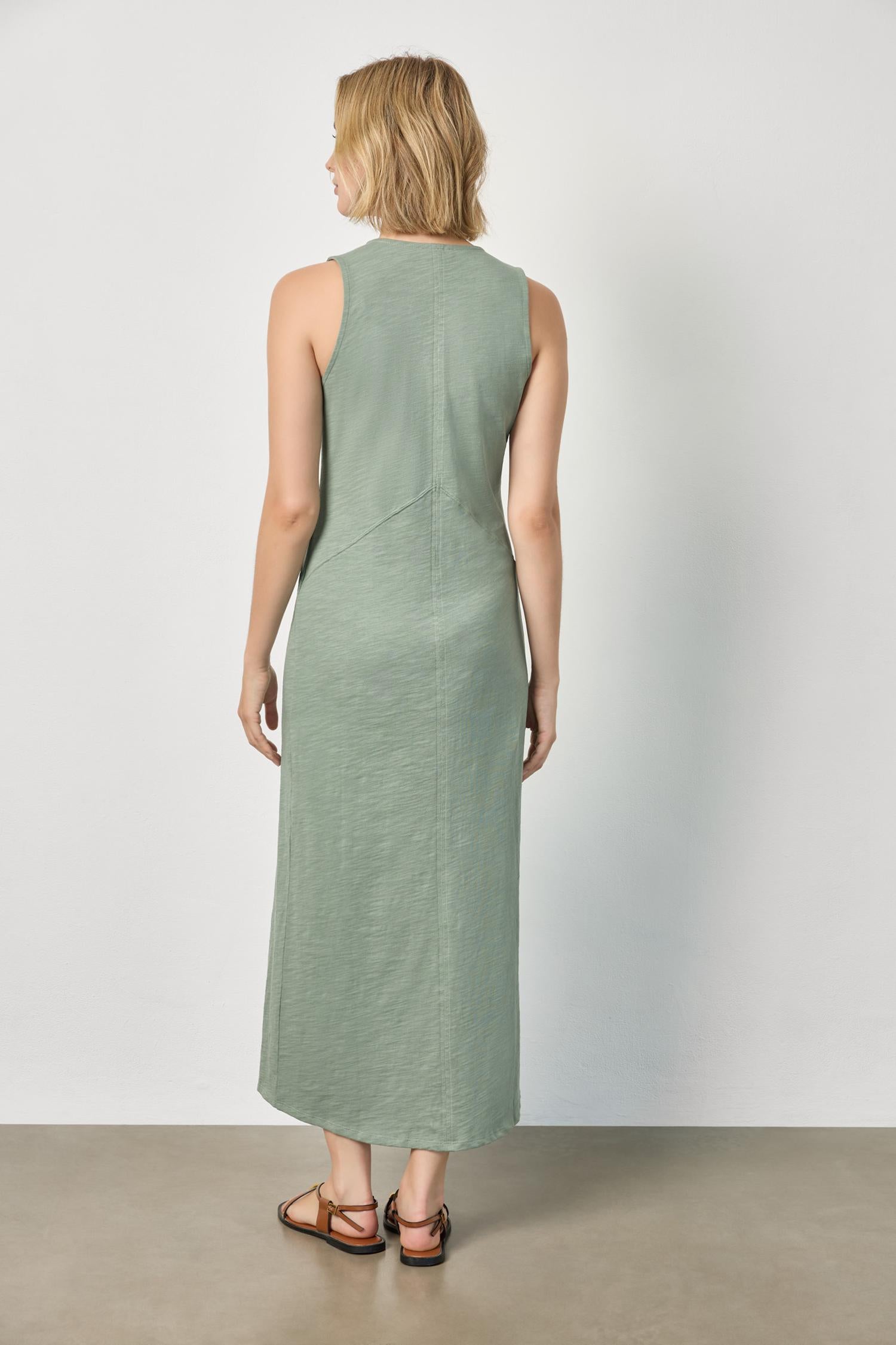 V-Neck Seamed Maxi Dress Womens Dress Sage A2