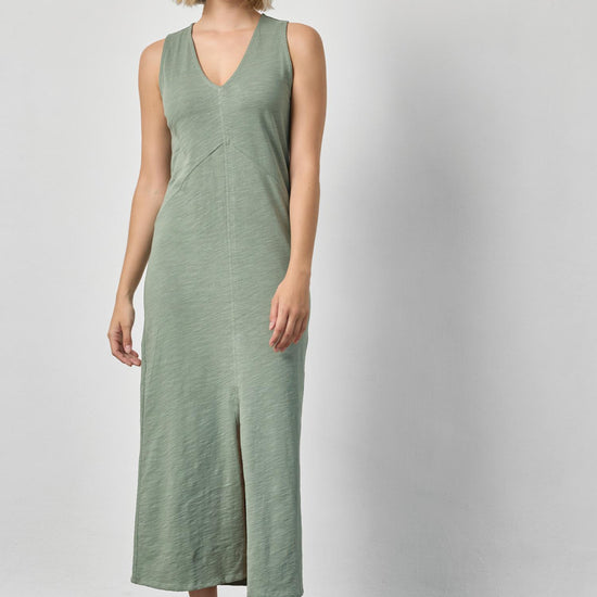 V-Neck Seamed Maxi Dress Womens Dress Sage A3