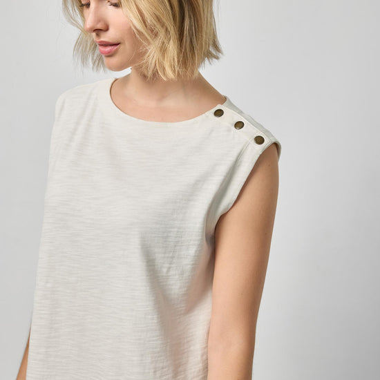 Snap Shoulder Boatneck Dress Womens Dress Ecru A3