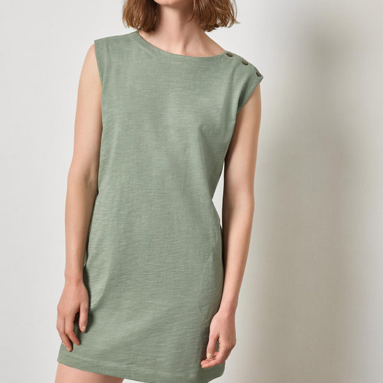 Snap Shoulder Boatneck Dress Womens Dress Sage A1