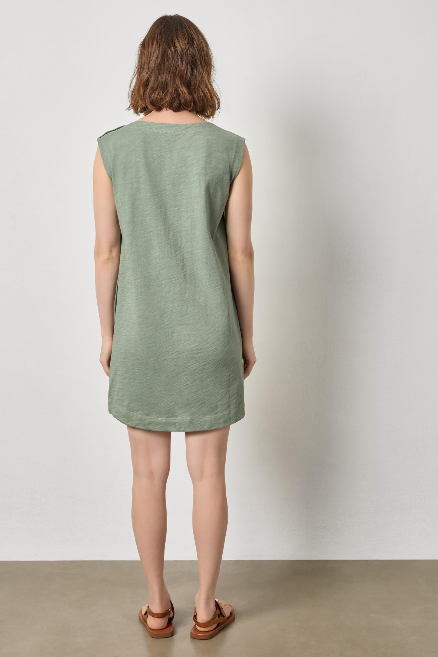 Snap Shoulder Boatneck Dress Womens Dress Sage A2