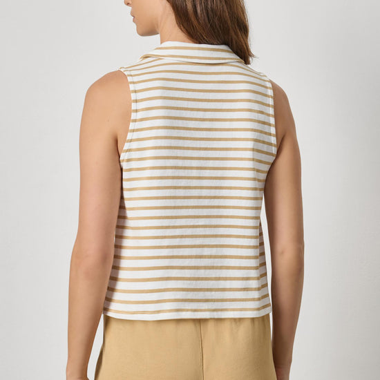 Sleeveless Collared Top Womens Top Burlap Stripe A2