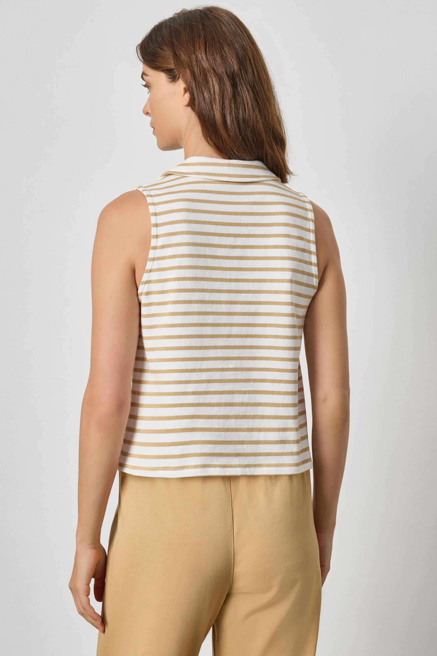 Sleeveless Collared Top Womens Top Burlap Stripe A2