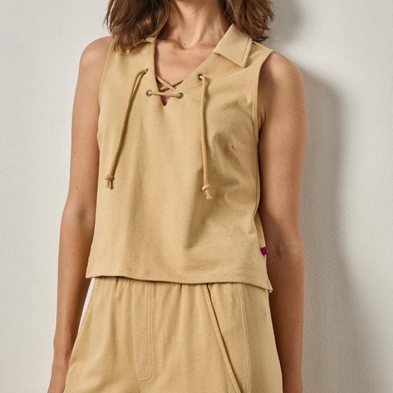 Sleeveless Collared Top Womens Top Burlap A1