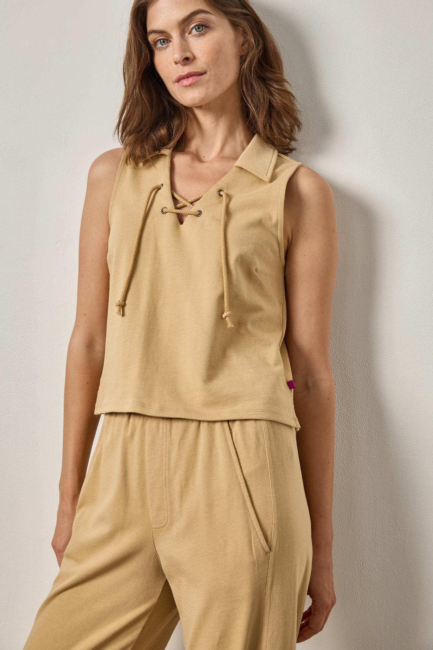 Sleeveless Collared Top Womens Top Burlap A1