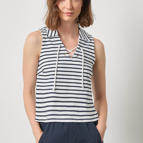 Sleeveless Collared Top Womens Top Navy Stripe A1