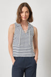 Sleeveless Collared Top Womens Top Navy Stripe A1