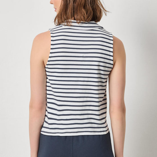 Sleeveless Collared Top Womens Top Navy Stripe A2