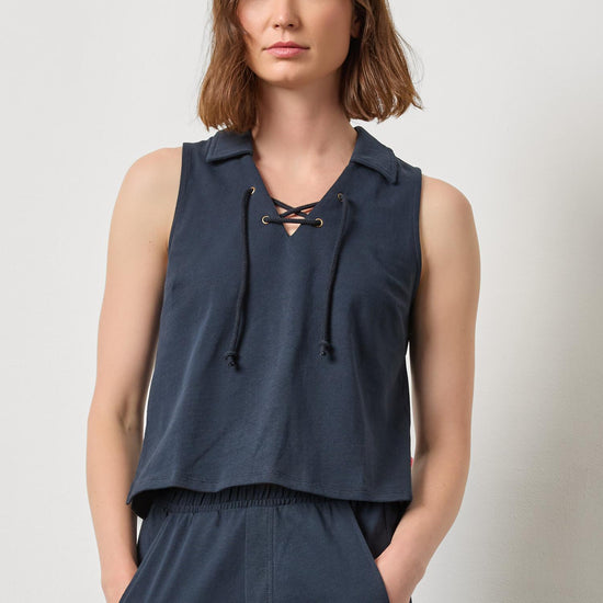 Sleeveless Collared Top Womens Top Navy A1