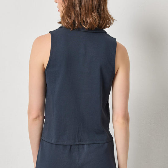 Sleeveless Collared Top Womens Top Navy A2